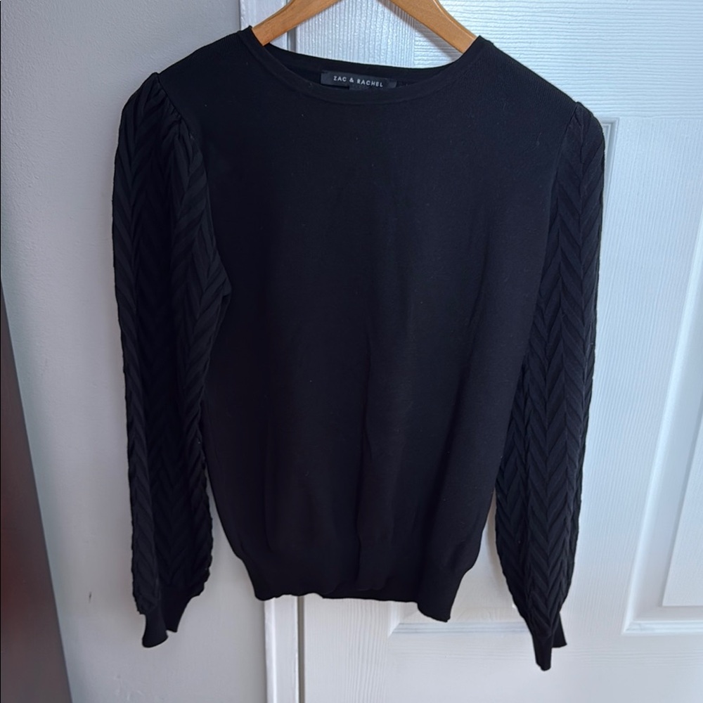 Black Sweater with Textured Sleeves